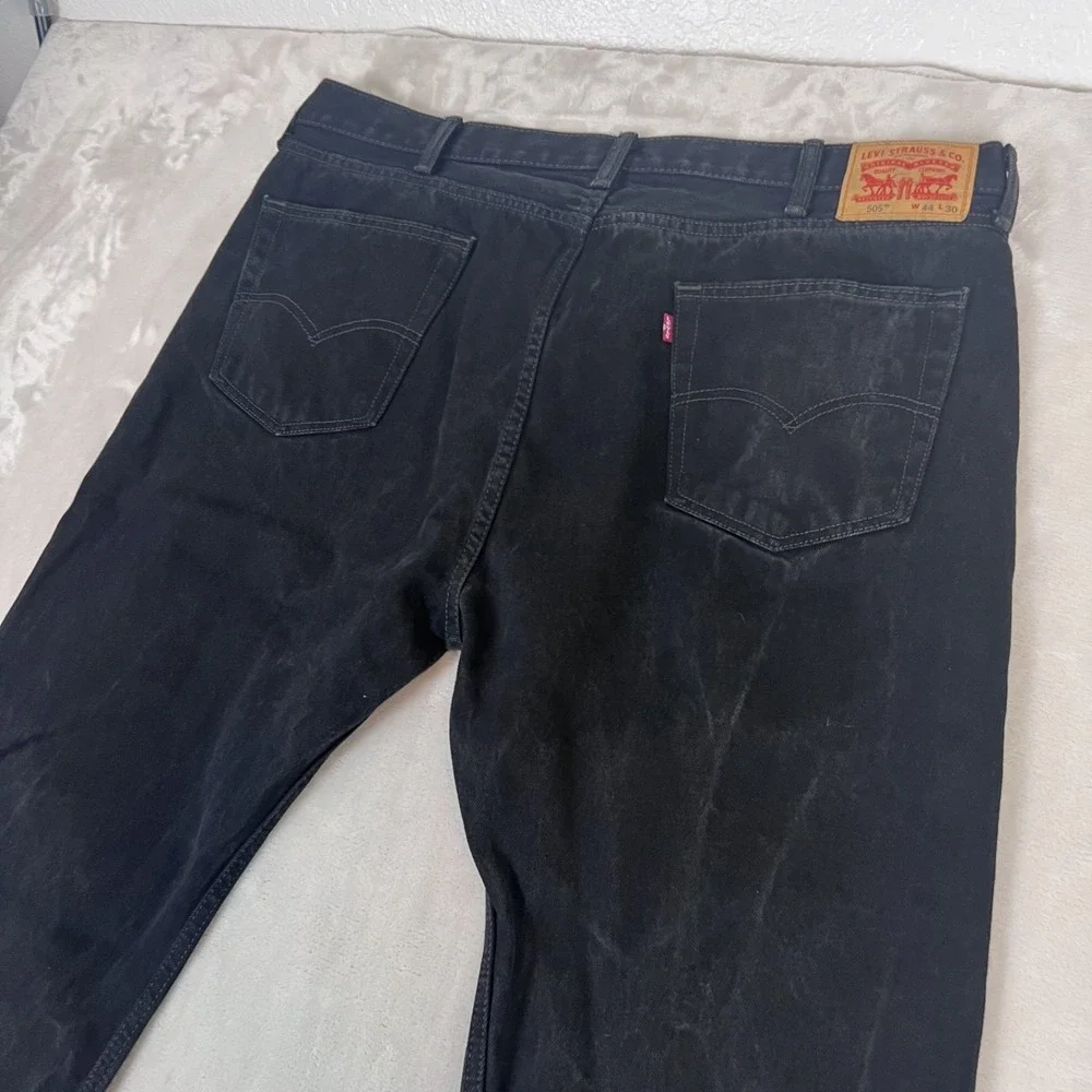 Levis 505‎ Jeans Mens 44x30 Black Faded Straight Leg Workwear Americana Grunge